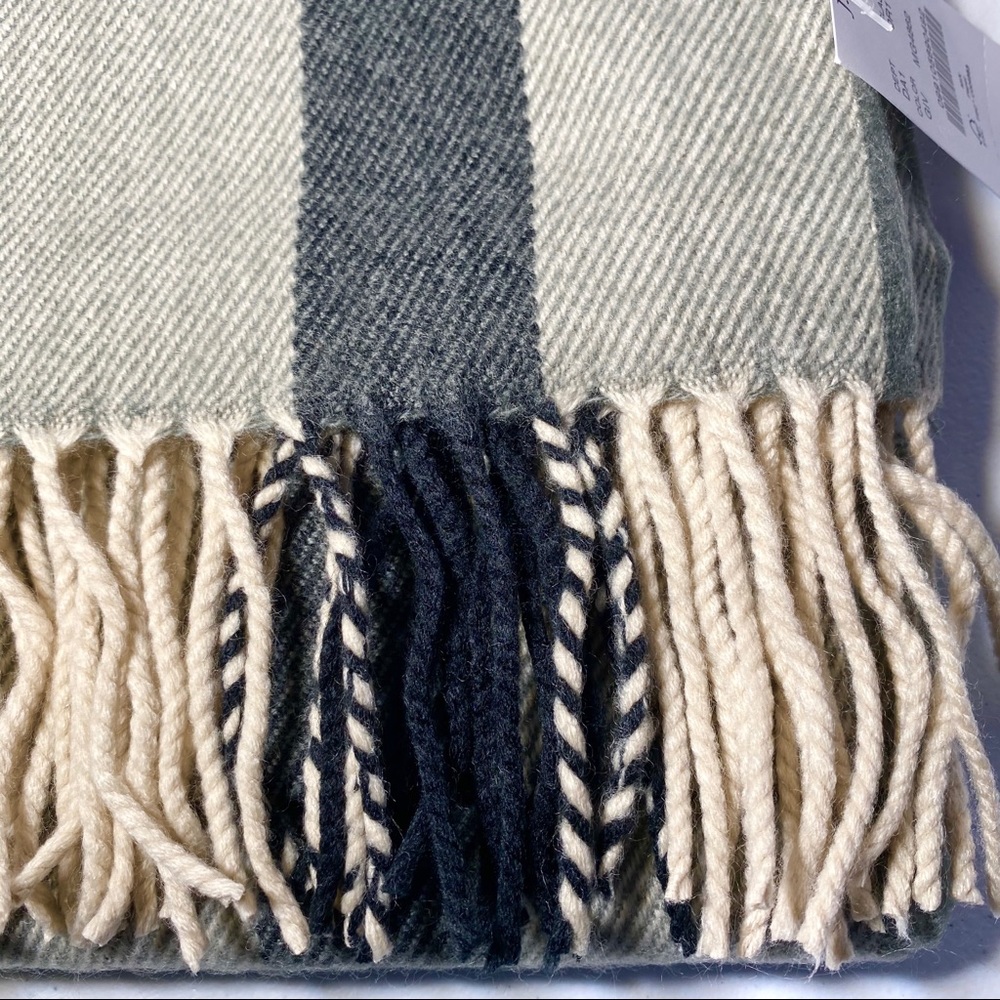 J. Crew Classic Plaid Scarf 77.5” Gray Ivory - Picture 6 of 8
